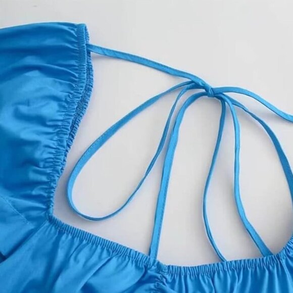 NWT Zara Blue Puff Sleeve Mini Dress - Picture 3 of 9